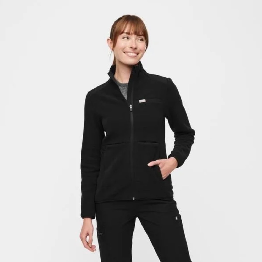 Figs women’s black fleece zipup jacket w/ hidden chest pocket size M